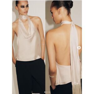 ZARA NWT FRINGED HALTER SATIN EFFECT TOP